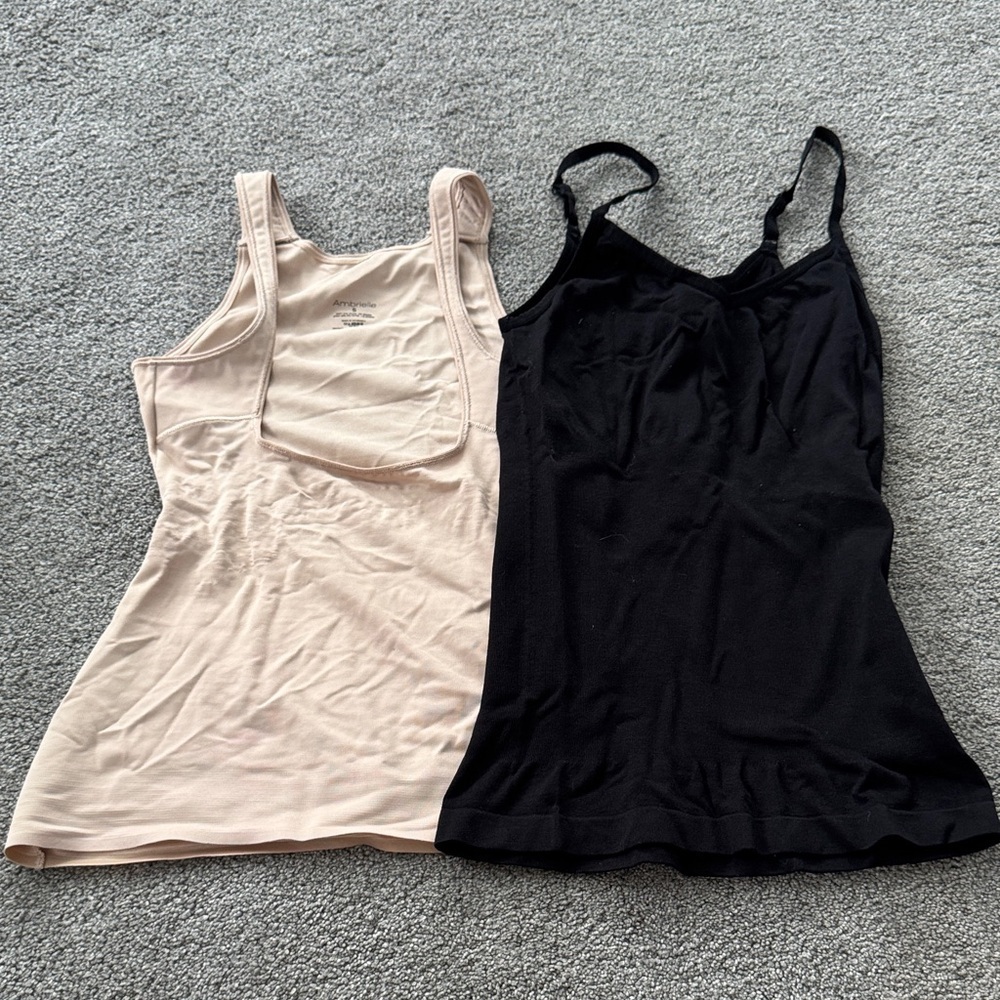Set of Two Tummy Control Tank Tops - Black and Beige